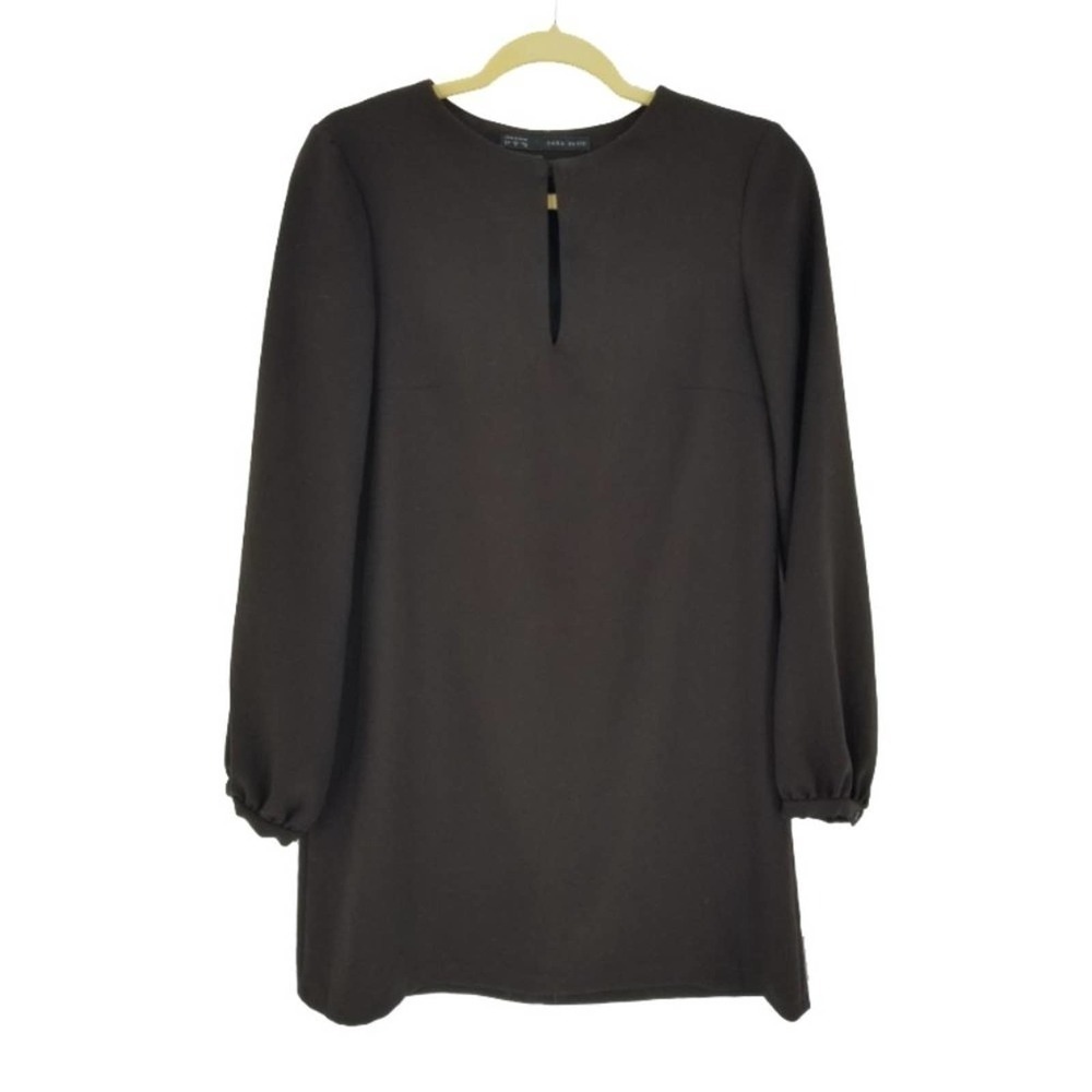 Zara Women's Keyhole Front Long Balloon Sleeve A-Line Mini Dress Brown Size M